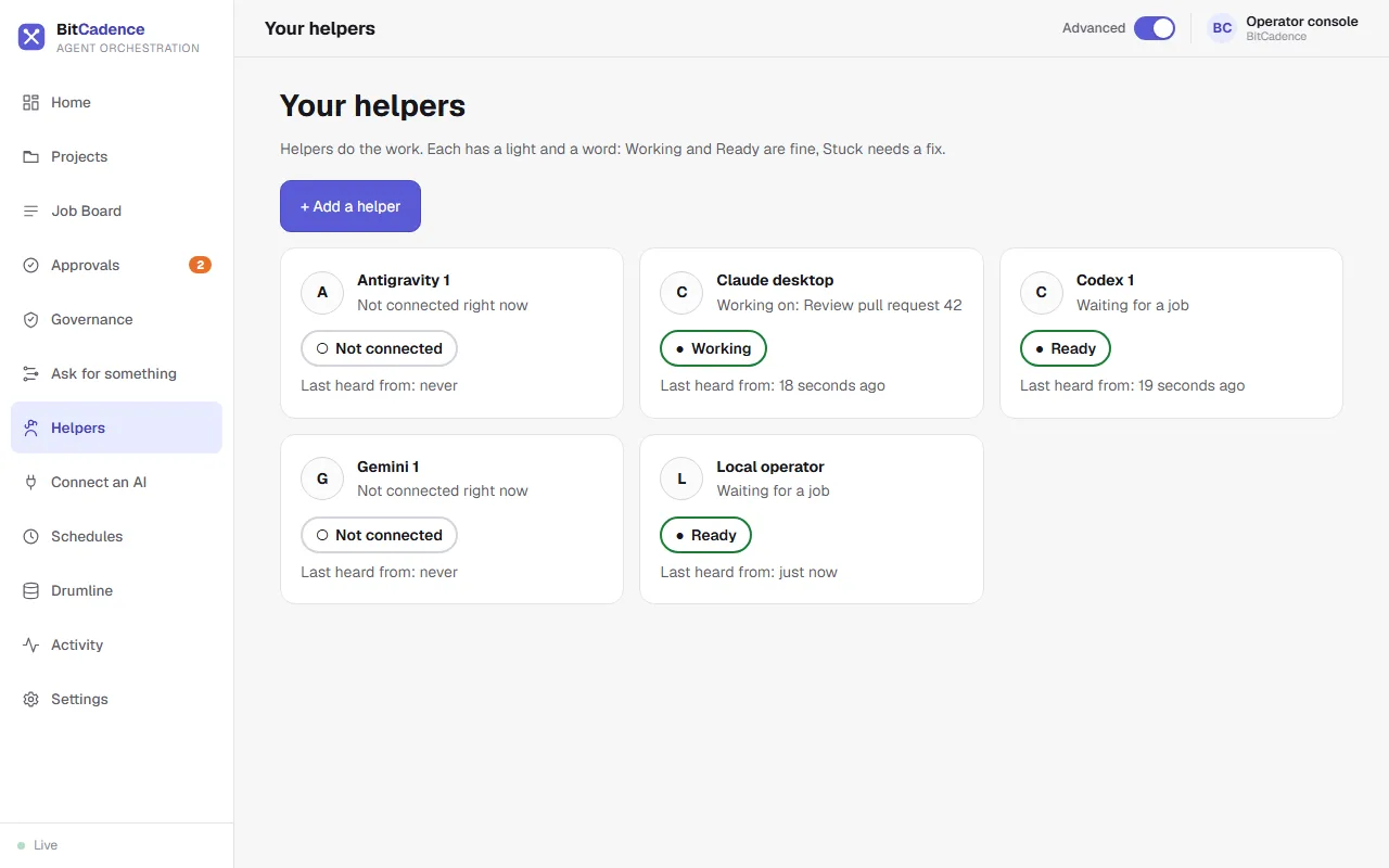 Helpers screen with health light